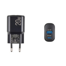 Мережевий зарядний пристрій Brevia ePower PD20W USB-C+USB-A чорний