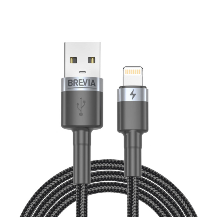 Кабель Brevia USB to Lightning 2,4А 1м, чорний ZIP (53100BULZ1)
