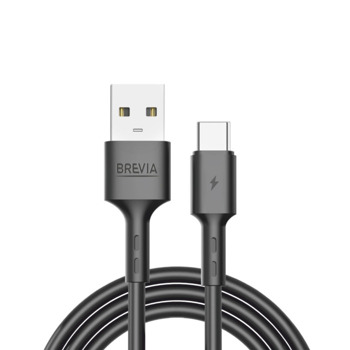 Кабель Brevia USB to Type-C 2,4A 2м, чорний ZIP (51200BUCZ1)