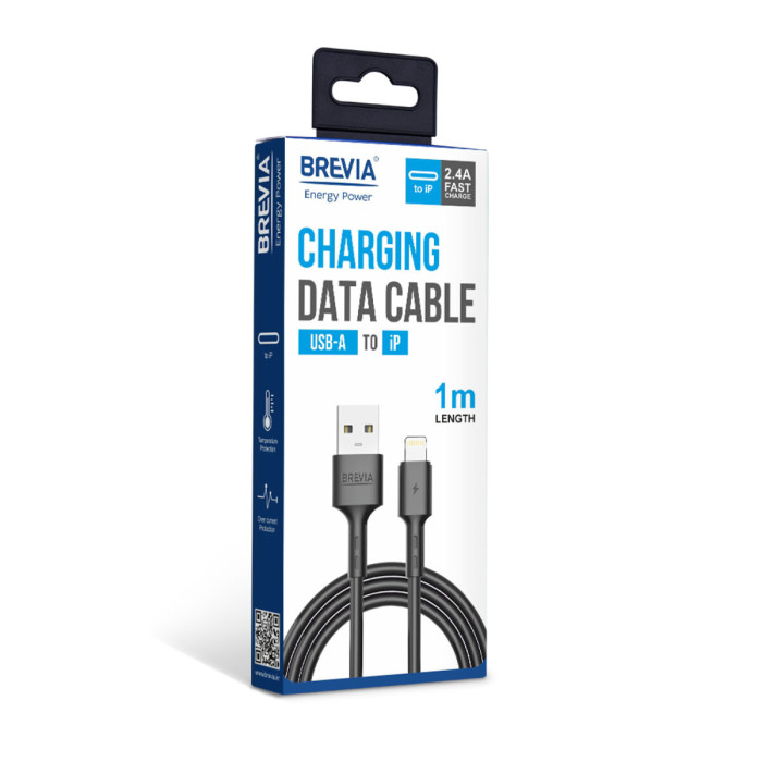 Кабель Brevia USB to Lightning 2,4А 1м, чорний box (51100BULC1)