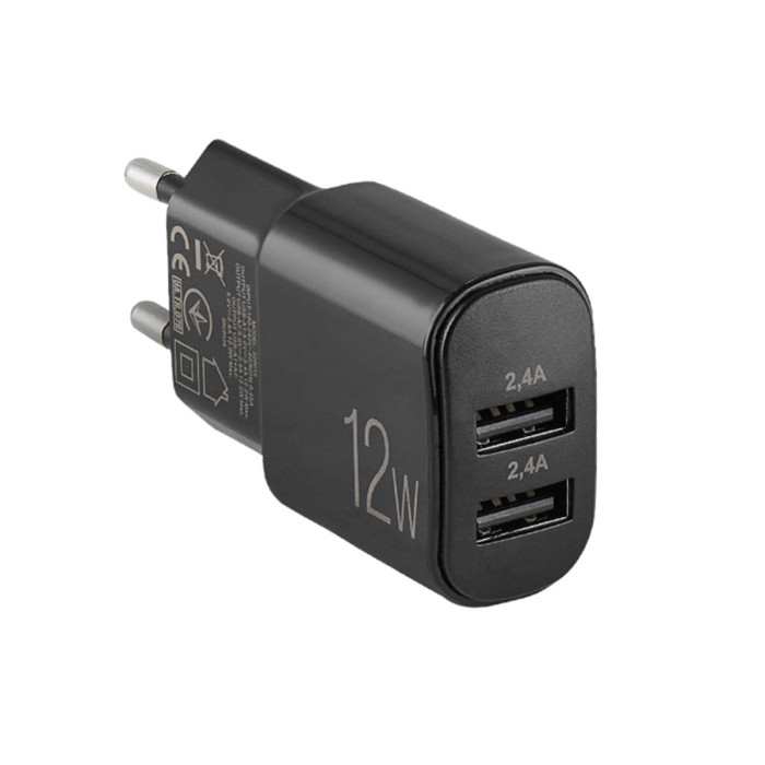 Мережевий зарядний пристрій Winso Pro 12W 2xUSB-A чорний