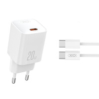 Мережевий зарядний пристрій XO L146 PD20W Single USB-C + Type-C кабель білий