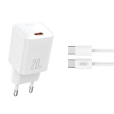 Мережевий зарядний пристрій XO L146 PD20W Single USB-C + Type-C кабель білий
