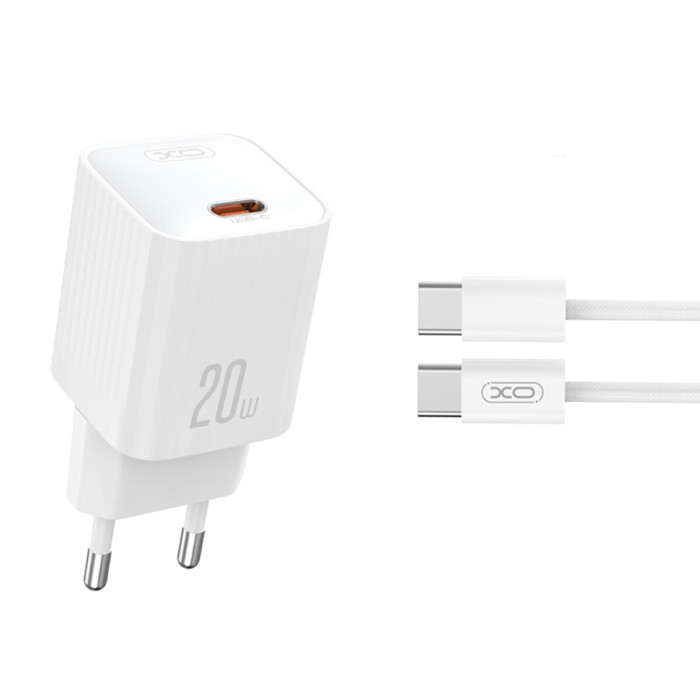 Мережевий зарядний пристрій XO L146 PD20W Single USB-C + Type-C кабель білий