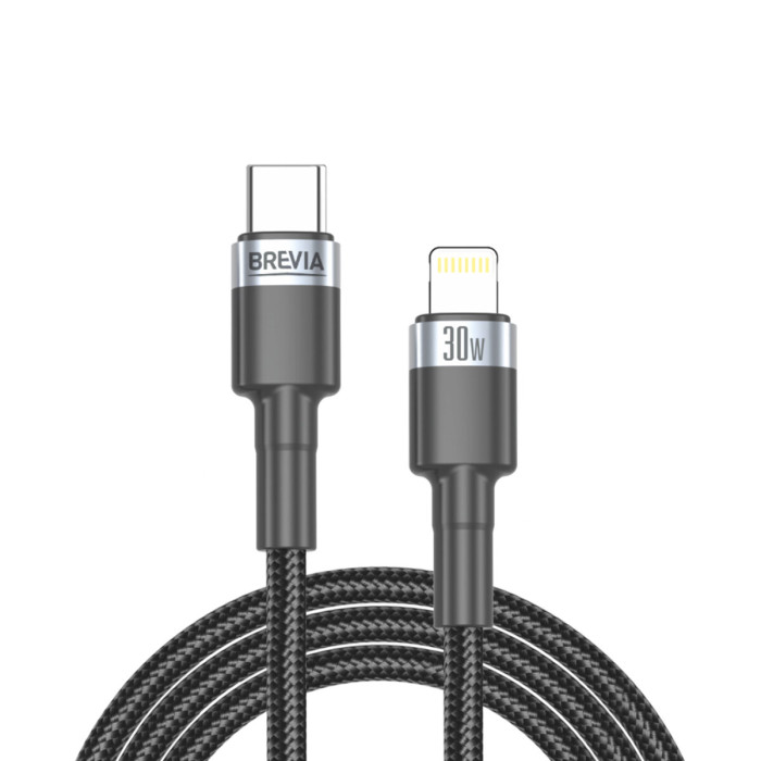 Кабель Brevia Type-C to Lightning 30W 2м, чорний ZIP (53200BCLZ1)