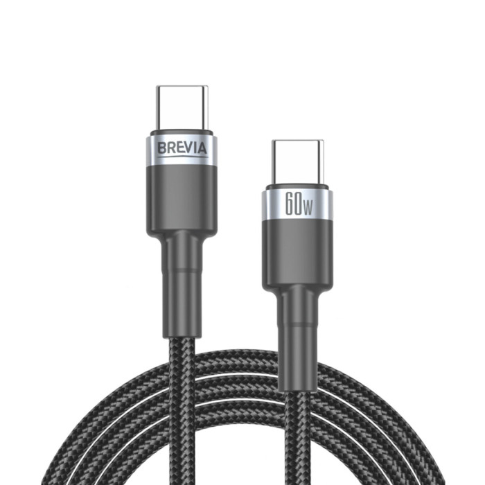 Кабель Brevia Type-C to Type-C 60W 2м, чорний ZIP (53200BCCZ1)