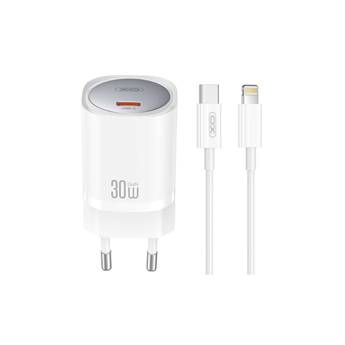 Мережевий зарядний пристрій XO CE20 PD30W/PPS33W 1USB-C + Lightning кабель білий