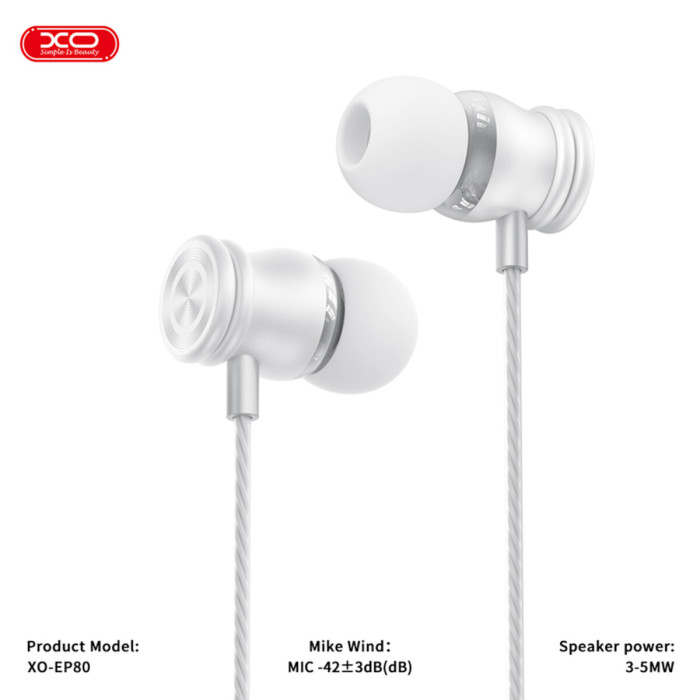 Навушники дротові XO EP80 In ear Type-C білі