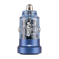 Автомобільний зарядний пристрій Brevia ePower DualCharge 45W 1xUSB-C+1xUSB-A, прозорий синій
