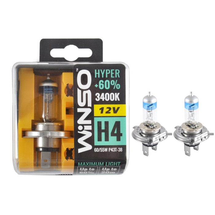 Галогенова лампа Winso H4 12V 60/55W P43t-38 SET HYPER +60% 2шт