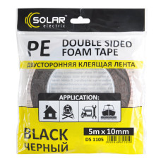 Стрічка клеюча двостороння Solar, PE, чорна, 10ммx5м