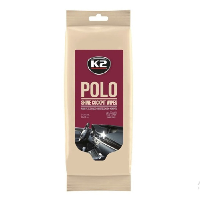 Вологі серветки K2 Polo Shine Cockpit Wipes для очищення панелі приладів та пластикових деталей