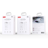 Мережевий зарядний пристрій XO CE21 PD30W/PPS33W 1USB-A+1USB-C + Lightning кабель білий