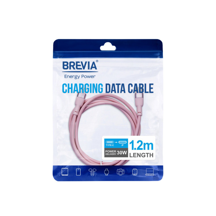 Кабель Brevia Type-C to Lightning 30W 1,2м, рожевий ZIP (52120PCLZ1)