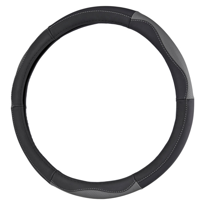 Чохол на кермо Carlife 39 - 41см, шкіра, чорний з сірими вставками