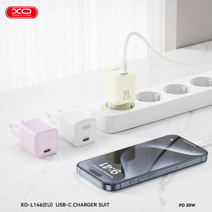 Мережевий зарядний пристрій XO L146 PD20W Single USB-C білий