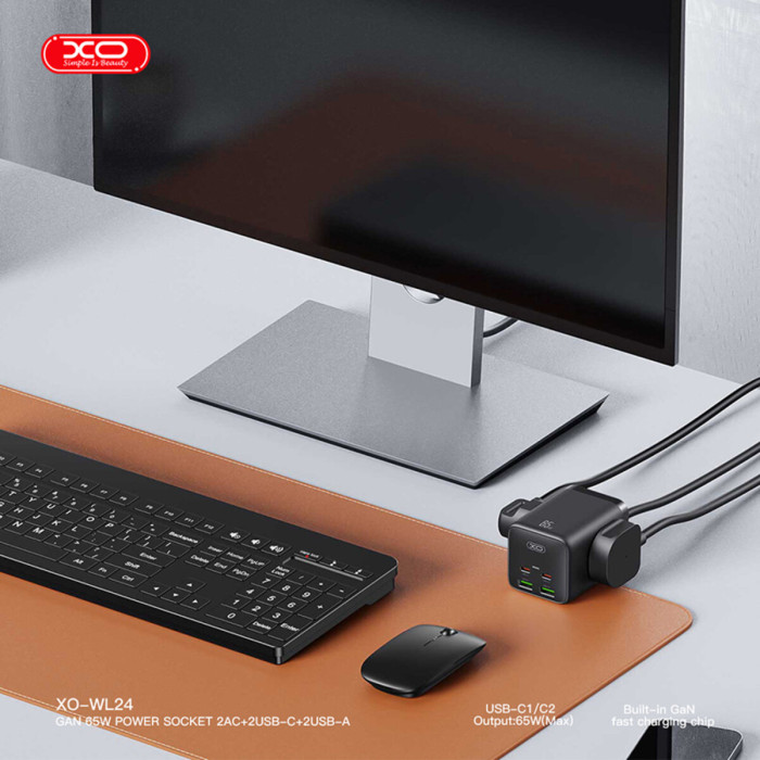 Мережевий зарядний пристрій XO WL24 Fast Charging Desktop Charger Array Plug 65W чорний