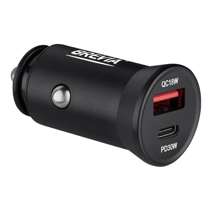 Автомобільний зарядний пристрій Brevia ePower DualCharge 30W 1xUSB-C+1xUSB-A чорний