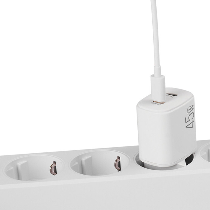 Мережевий зарядний пристрій Brevia ePowerGaN PD45W 2xUSB-C білий