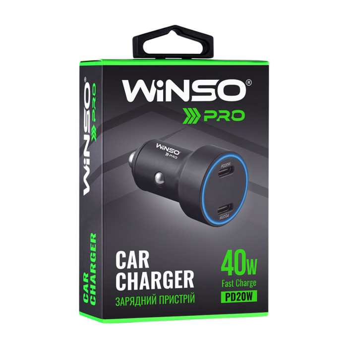 Автомобільний зарядний пристрій Winso Pro 40W 2xUSB-C LED Ring Metal