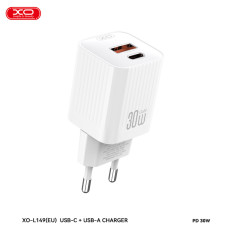 Мережевий зарядний пристрій XO L149 PD30W 1USB-A+1USB-C + Lightning кабель білий