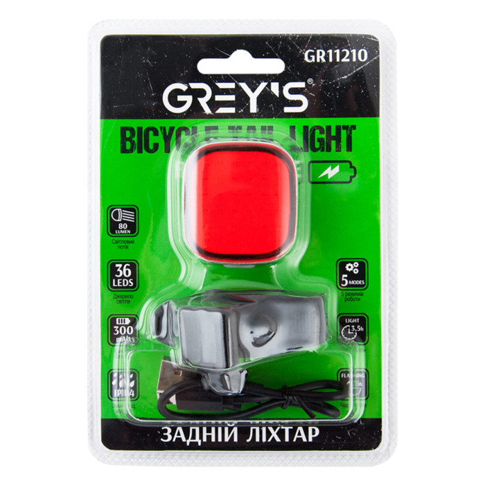 Ліхтарик на велосипед задній 36xLEDs 80lm 300mAh microUSB
