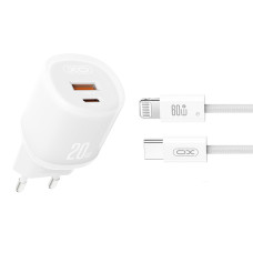 Мережевий зарядний пристрій XO L144 PD20W 1USB-A+1USB-C + Lightning кабель білий