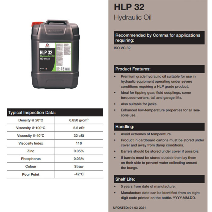 Гідравлічна олива Comma HLP 32 Hydraulic Oil 20л