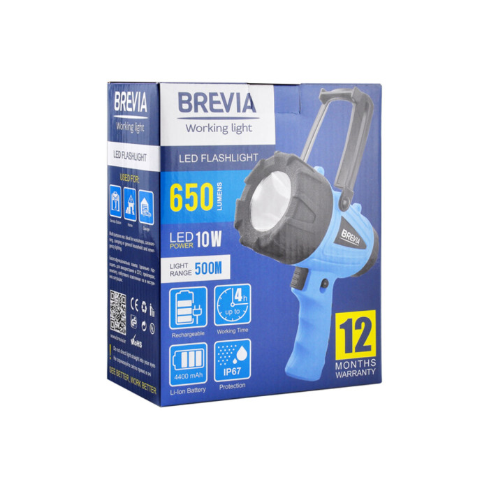 Ліхтар інспекційний Brevia LED 500М 10W LED 650lm 4400mAh, microUSB