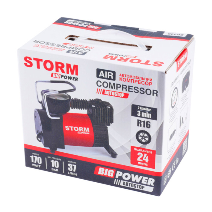 Компресор автомобільний Storm Big Power Autostop 10Атм 37л/хв 170Вт