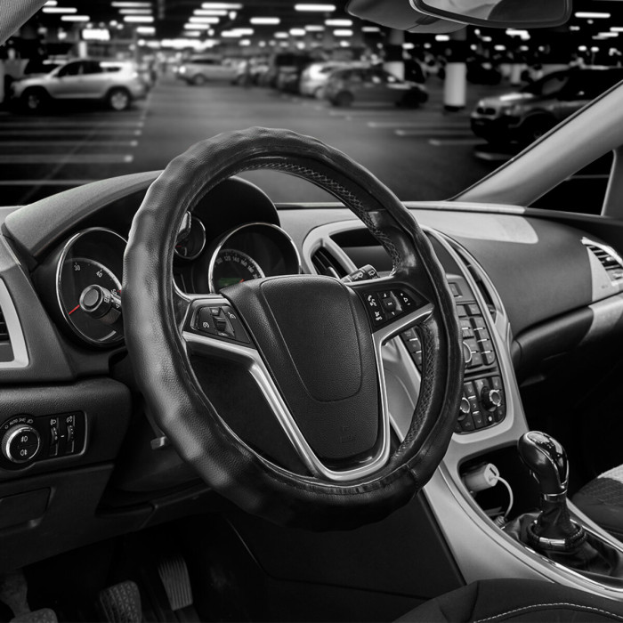 Чохол на кермо Carlife 39 - 41см, екошкіра, чорний, один шов SW142L