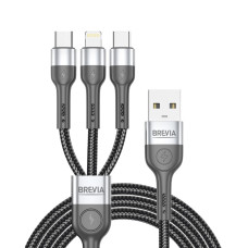 Кабель Brevia 3in1 USB to Lightning+Micro+Type-C 3A 1,2м, чорний (59120BULMCC1)
