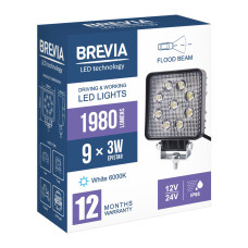 Фара світлодіодна Brevia Epistar Flood 10-30V, 27W (9x3W), 1980Lm, 1шт (10642QFX1)