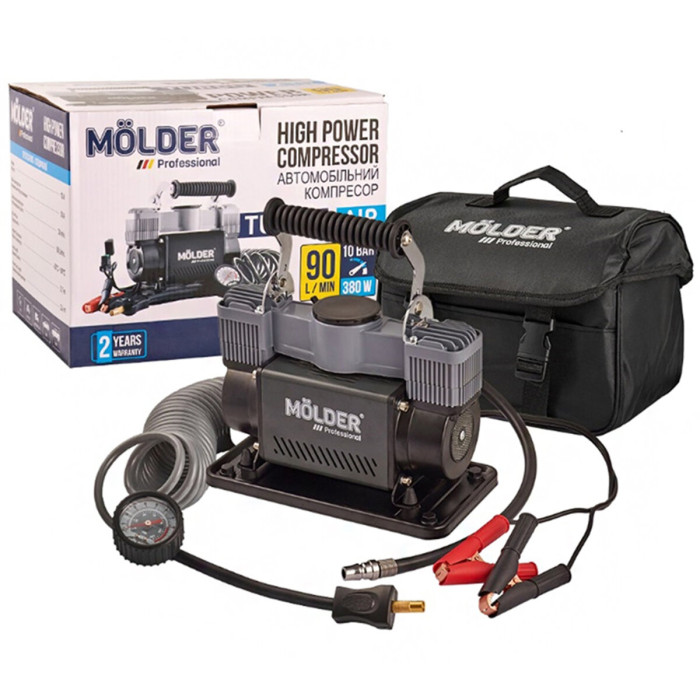 Компресор автомобільний Molder Turbo Air 12В 10Атм 90л/хв із зажимами АКБ