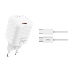 Мережевий зарядний пристрій XO L148 PD30W USB-C + Type-C кабель білий