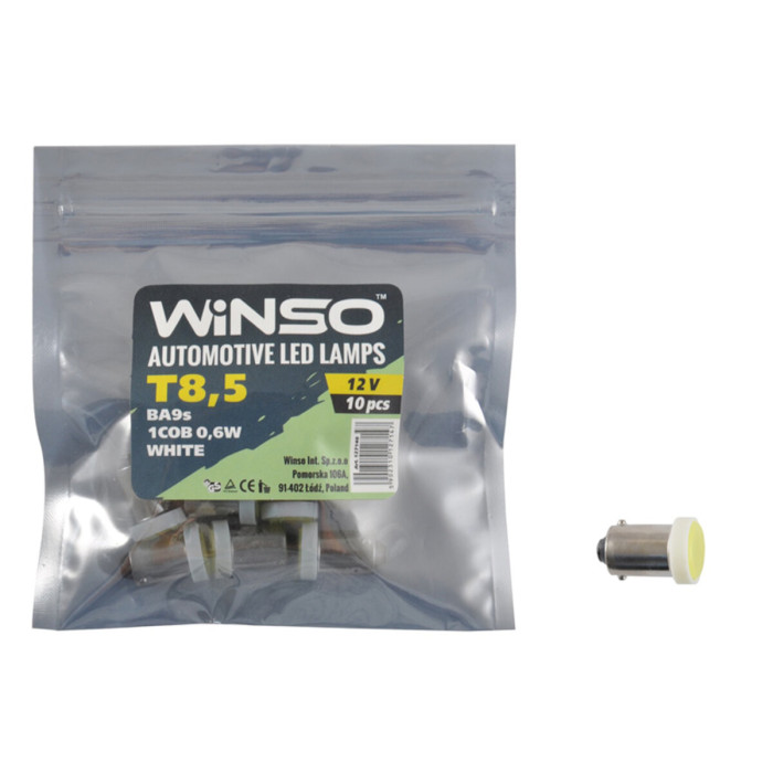 Автолампа Winso LED 12V COB T8.5 BA9s, 10шт