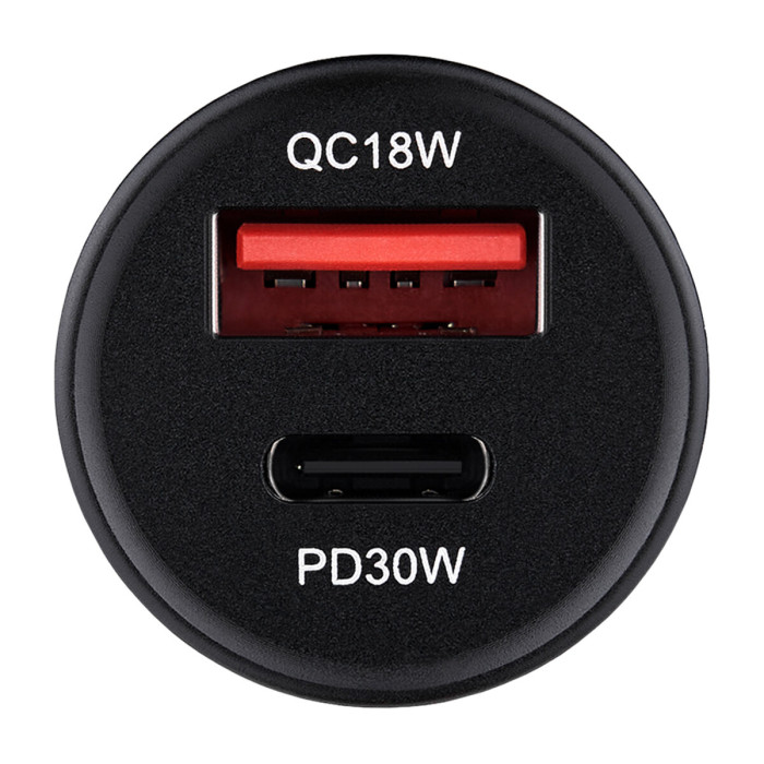 Автомобільний зарядний пристрій Brevia ePower DualCharge 30W 1xUSB-C+1xUSB-A чорний