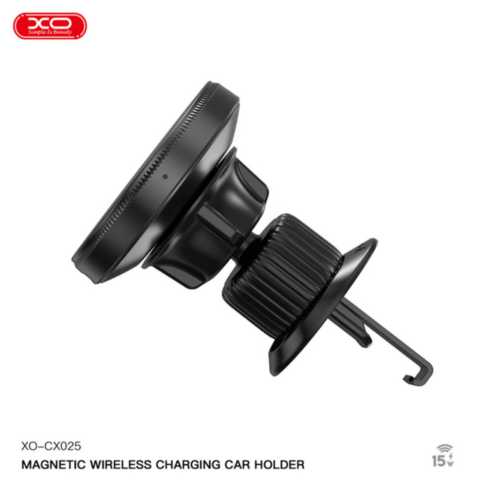 Тримач телефону автомобільний XO з бездротовою зарядкою CX025 Magnetic Car Air Vent 15W чорний