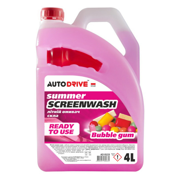 Омивач скла AutoDrive літній Bubble Gum готовий 4л
