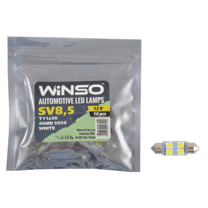Автолампа Winso LED 12V SMD SV8.5 T11x36, 10шт 127420