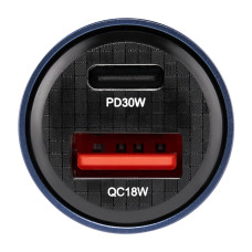 Автомобільний зарядний пристрій Brevia ePower DualCharge 30W 1xUSB-C+1xUSB-A, прозорий синій
