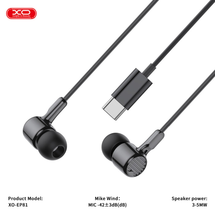 Навушники дротові XO EP81 Sunflower In-Ear Type-C чорні