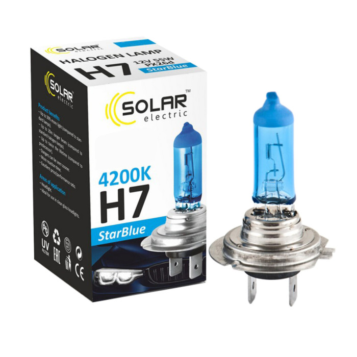 Галогенова лампа Solar H7 12V 55W PX26d StarBlue 4200K, SET 2шт