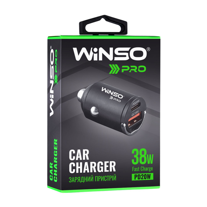 Автомобільний зарядний пристрій Winso Pro 38W USB-C+USB-A mini Metal