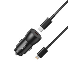 Автомобільний зарядний пристрій XO CC57 PD25W Smart Metal Single C Port+ Lightning кабель чорний