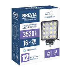 Фара світлодіодна Brevia Epistar white Flood 10-30V, 48W (16x3W), 3520Lm, 1шт