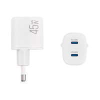 Мережевий зарядний пристрій Brevia ePowerGaN PD45W 2xUSB-C білий