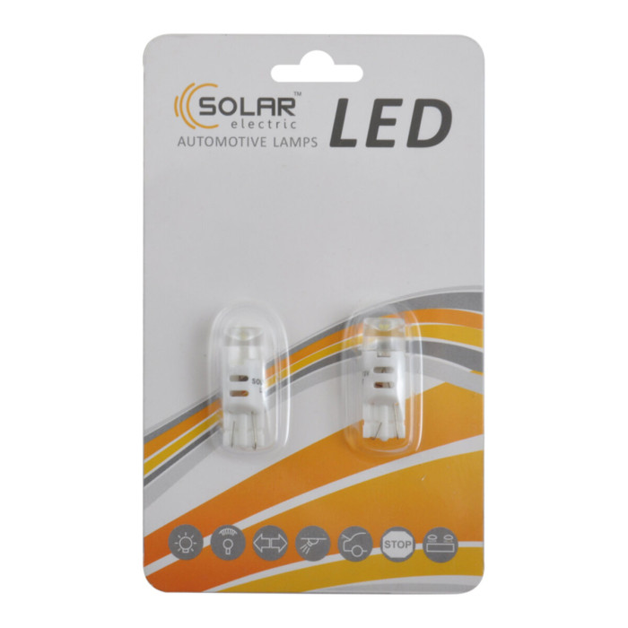 Автолампа Solar LED 12V T10 W2.1x9.5d SMD 3W white, 2шт