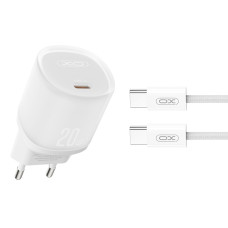 Мережевий зарядний пристрій XO L143 PD20W Single USB-C + Type-C кабель білий