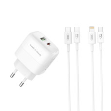 Мережевий зарядний пристрій XO L137 PD20W/QC18W 1USB-A+1USB-C + Lightning кабель білий
